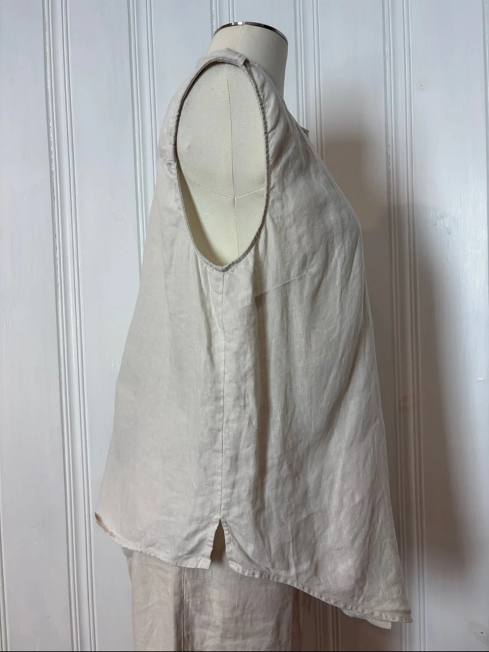 TRISTAN 100% Linen Set | Beige Jogger Pants & Sleeveless Button Shirt | Size XL - Picture 5 of 13